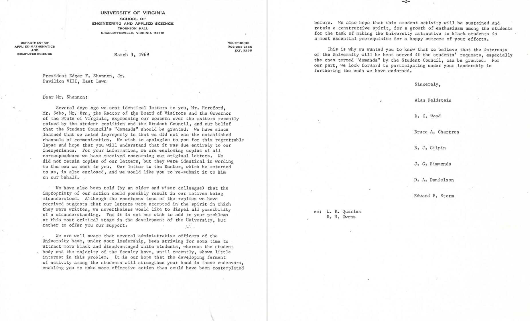 Feldstein Letter to UVa President